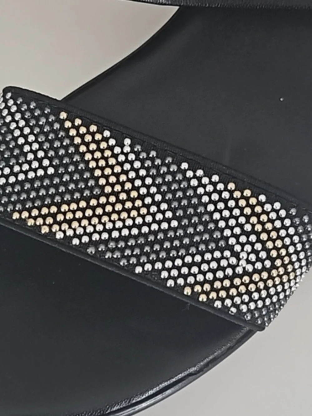 Italian Shoemakers Black Wedge Sandals with Metallic Rhinestone Strap NWOT